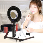 Table Top Photo LED Selfie Ring Light with Desktop Stand for Makeup 8-inch Dimmable 24W 5500K O Circular Beauty Lamp+3" Mirror+Mini Tripod+Phone Clamp,for YouTube Vine Self-Portrait Video Filming