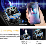 Comsoon Bluetooth FM Transmitter, [Blue Ambient Ring Light] Wireless Radio Car Receiver Adapter Kit with Hands-Free Calling, Dual USB Charger 5V/2.4A & 1A, Support TF/SD Card, USB Disk