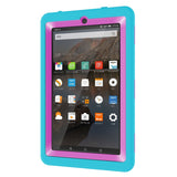 Hocase Fire 7 2015 Tablet Case - Shockproof Raised Edges Screen Protection Silicone Rubber Bumper Hard Protective Case For Amazon Fire 7 Tablet (For 2015 5th Generation Only) - Sky Blue/Deep Pink