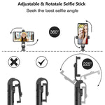 Selfie Stick with Tripod Stand and Remote Control, Extendable 7.3-27 inch Selfie Stick for iPhone X/iPhone 8/8Plus/iPhone 7/7Plus/Galaxy Note8/S8/Plus/S9/plus,Huawei,More,360° Clamp/225° Neck Rotation