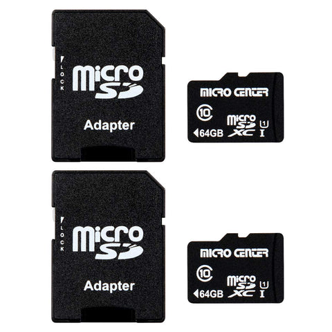 Micro Center 64GB Class 10 Micro SDXC Flash Memory Card with Adapter (2 Pack)