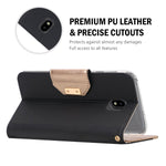 ProCase Galaxy J7 2018 Wallet Case, Galaxy J7 Aero/J7 Star/J7 Top/J7 Crown/J7 Aura/J7 Refine/J7 Eon Folding Flip Kickstand Case Protective Book Cover with Card Holders Mirror Wristlet -Black