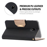 ProCase Galaxy J7 2018 Wallet Case, Galaxy J7 Aero/J7 Star/J7 Top/J7 Crown/J7 Aura/J7 Refine/J7 Eon Folding Flip Kickstand Case Protective Book Cover with Card Holders Mirror Wristlet -Black