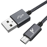 RAMPOW Micro USB Cable Android, [6.5ft] Sync and Fast Charging, Nylon Braided Samsung USB Cable - Android Charger Cable Compatible Samsung Galaxy S7/S6/J7, Moto, Kindle, PS4 and more - Space Gray