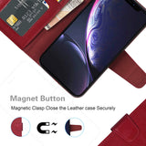 Arae Wallet Case for iPhone xr 2018 PU Leather flip case Cover [Stand Feature] with Wrist Strap and [4-Slots] ID&Credit Cards Pocket for iPhone Xr 6.1" (Wine red)