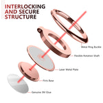 Phone Ring Holder Finger Kickstand - FITFORT 360° Rotation Metal Ring Grip for Magnetic Car Mount Compatible with All Smartphone-Rose Gold
