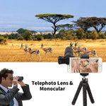 Apexel Phone Photography Kit-Flexible Phone Tripod +Remote Shutter +4 in 1 Lens Kit-High Power 18X Monocular Telephoto Lens, Fisheye, Macro & Wide Angle Lens for iPhone X 8 7 6 Plus Samsung Smartphone