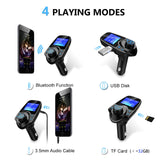 Bluetooth FM Transmitter for Car, TopElek Wireless Radio Transmitter Adapter with Power Off Function, Hands-Free Car Kit Charger, 1.44'' LCD Diaplay, Music Player, 2 USB Ports, AUX In/Out, TF Card