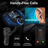 (Upgraded Version) Sumind Car Bluetooth FM Transmitter, Wireless Radio Adapter Hands-Free Kit with 1.7 Inch Display, QC3.0 and Smart 2.4A USB Ports, AUX Output, TF Card Mp3 Player(Blue)