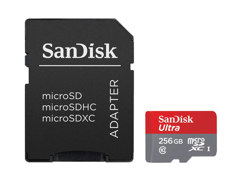 SanDisk Ultra 256GB MicroSDXC UHS-I Card with Adapter (SDSQUNI-256G-GN6MA).
