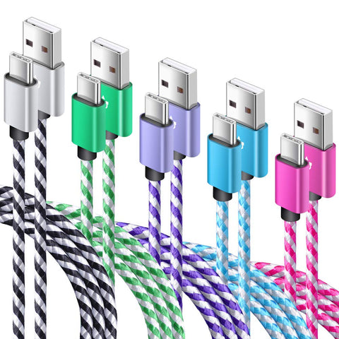 USB C Charger Cable,5-Pack 2M USB Type C Cable Nylon Braided Type C Charging Cable Compatible with Samsung Galaxy S10 Plus S9 Note 9 8 S8,Google Pixel XL 3,LG G5 G6 V30 G7 thinq V20 USB Type C Cord