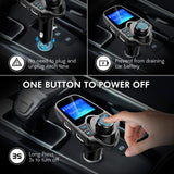 Bluetooth FM Transmitter for Car, TopElek Wireless Radio Transmitter Adapter with Power Off Function, Hands-Free Car Kit Charger, 1.44'' LCD Diaplay, Music Player, 2 USB Ports, AUX In/Out, TF Card