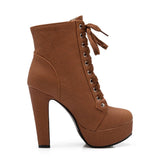 Susanny Women Autumn Round Toe Lace Up Ankle Buckle Chunky High Heel Platform Knight Brown Martin Boots 7 B (M) US (CN Size_39)