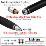 MEKO [2nd Gen] Universal Disc Stylus Pens, [2 in 1 Precision Series] for iPhone X/8/8plus iPad/iPad Pro/iPad Mini All Capacitive Touch Screens Bundle 6 Replacement Tips(2Pcs,Black/Rose Gold)