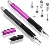 MEKO(TM) (2 Pcs)[2 in 1 Precision Series] Disc Stylus/Styli Bundle with 4 Replaceable Disc Tips, 2 Replaceable Fiber Tips for All Touch Screen Devices - (Black/Purple)