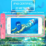 Universal Waterproof Phone Pouch, Large Phone Waterproof Case Underwater Dry Bag for iPhone X,Xs XR XS MAX, 8, 7, 6 Plus, SE, Galaxy S9+ S8+ S7 S6 LG with Case,Soft TPU Pouch for all Home Button, Pink