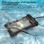Floating Waterproof Phone Pouch, 100ft IPX8 Waterproof Case Compatible for iPhone XS Max/XR/X/8/8P/7/7P Galaxy up to 6.5", Lanyard Dry Bag for Snorkeling Pools Beach Kayaking Travel Bath(2 Pack Black)