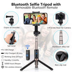 Selfie Stick,KUSKY Upgraded Extendable Selfie Stick Tripod with Bluetooth Remote for Gopro Camera, iPhone Xs MAX/XS/X/8/8 Plus/7 7 Plus/6/6s Plus, Samsung S9/S9 Plus/S8, 3.5-6 inch Smartphones