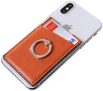 ARASO PU Leather Cell Phone Card Holder with Ring Grip Stand, Adhesive Sticker Back Slim Stick On Card ID Holder Wallet for Cellphones (Brown)