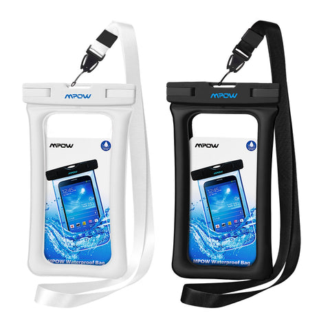Mpow 084 Waterproof Phone Pouch Floating, IPX8 Universal Waterproof Case Underwater Dry Bag Compatible iPhone Xs Max/Xr/X/8/8plus/7/7plus Galaxy s9/s8 Note 9/8 Google Pixel up to 6.5" (White+Black)