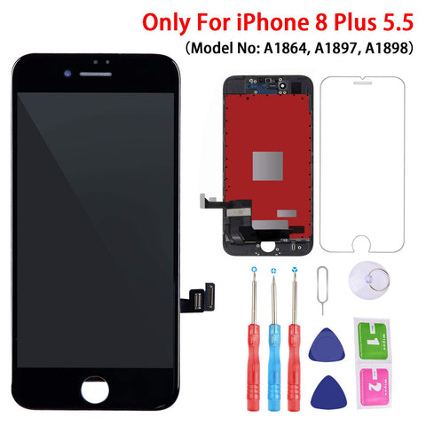 Screen Replacement Black for iPhone 8 Plus (5.5 Inch Black), 3D Touch LCD Screen Digitizer Replacement Frame Display Assembly Set with Repair Tool Kit (Black)