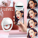 Selfie Ring Light, Enlody Dimmable Clip Ring Lighting - Rechargeable 36 LED Bulbs Light for iPhone, Android, Tablet, iPad, Laptop, Camera (White)