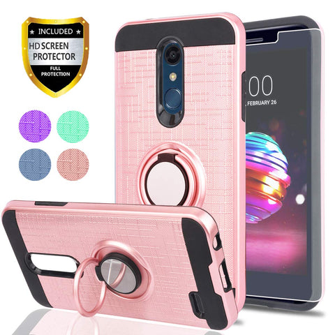 Ymhxcy for LG K30,LG Phoenix Plus,LG Premier Pro LTE，LG K10 2018 Case with HD Phone Screen Protector,360 Degree Rotating Ring & Bracket Dual Layer Resistant Back Cover for LG K10 2018-ZH Rose Gold