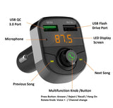 Bluetooth FM Transmitter for Car,Hands-Free Call Adapter,QC3.0 USB Fast Charger & USB Flash Reader Compatible for iPhone,Samsung,Most Smartphone
