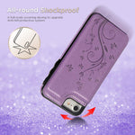 iPhone 7 Card Holder Case, iPhone 8 Wallet Case Embossed Butterfly Slim Folio Leather Cover Shockproof Shell with Credit Card Slot Protective Skin for iPhone 7 & 8, Purple