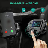 LASAR Bluetooth FM Transmitter,Wireless Radio Adapter Hands-Free Calling Car Kit QC3.0 and Smart Dual USB Port W 1.7” Display, Support USB Drive,AUX Input/Output, TF Card MP3 Player