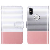 ULAK Wallet Case for iPhone Xs 5.8 Inch 2018, iPhone X 2017, Premium PU Leather Case with Credit Card Holders Magnetic Closure Flip Cover, Rose Gold/Black and White Stripes