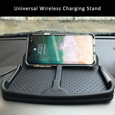 Wireless Charging Car Dashboard Phone Mount Pad Stand Base,No Slip Anti Skid Rubber Car Visor Dash Organizer Holder Tray Storage for Sunglasses,Key Chain,Coins,Pens,Cell Phone,GPS Navigator(Black)