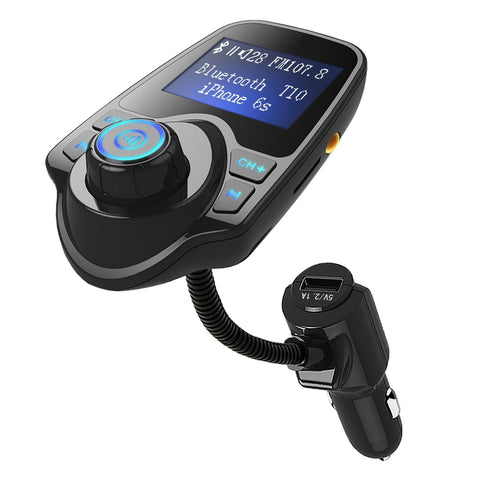 Bluetooth FM Transmitter Wireless In-Car Radio Adapter Hands-free Call Car Kit MP3 Player 3.4A Dual USB Car Charger with Display for iPhone iPad iPod Samsung Xiaomi Huawei(black) (FM Transmitter T10)