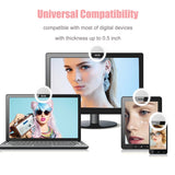 Rechargeable Selfie Ring Light - Tekcast 36 LED Clip-on LED Camera Light, Round Shape LED Fill-Light for Phone Pad Galaxy, Other Smart Photography Phones, White
