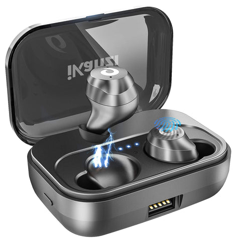 [Updated Version] Wireless Earbuds Bluetooth Headphones IKANZI iPX7 Waterproof 72H Cycle Play Time, 2200mAh Bluetooth 5.0 Auto Pairing Wireless Earphones Bluetooth Headset with Charging (Bright Black)