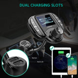 LASAR Bluetooth FM Transmitter,Wireless Radio Adapter Hands-Free Calling Car Kit QC3.0 and Smart Dual USB Port W 1.7” Display, Support USB Drive,AUX Input/Output, TF Card MP3 Player