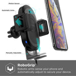 X-Doria Defense Helix Car Mount with RoboGrip, Wireless Car Charger, Air Vent Mounted, 10W Fast Charging for Apple iPhone, Galaxy, Google - Robotic arm with Sensor, one Hand Operation
