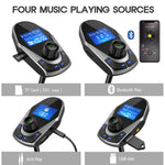 Nulaxy Bluetooth Car FM Transmitter Wireless Audio Adapter Receiver Handsfree Voltmeter Car Kit TF Card AUX USB 1.44 Display On/Off Button Folder Play Mode - KM24 Silver