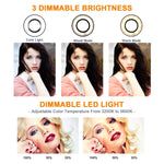 Selfie Ring Light with Tripod Stand for Live Stream - GLCON LED Ring Light with Cell Phone Holder for iPhone Samsung Android - Dimmable Makeup Light with 3 Light Mode + 10 Level Brightness for YouTube