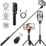 Humixx Selfie Stick, Buletooth 4-in-1 Extendable Selfie Stick Tripod 360° Rotation, Rechargeable Wireless Remote Shutter Compatible with iPhone XR/XS Max, Samsung S10+, Huawei P30, Go Pro and Cameras