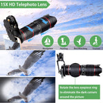 Phone Camera Lens, Best Keiyi 15X iPhone Camera Telephoto Lens kit Double Regulation Lens Attachment with Tripod and Universal Clip Compatible with iPhone X/XS/XS Max/XR/8/7 Plus Samsung Android Phone
