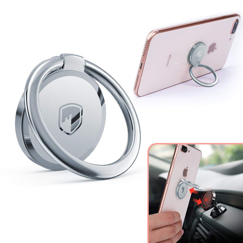 Phone Ring Holder Finger Kickstand - FITFORT 360° Rotation Metal Ring Grip for Magnetic Car Mount Compatible with All Smartphone-Sliver