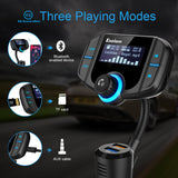 Car Bluetooth FM Transmitter, ESOLOM Wireless in-Car USB FM Radio Transmitter, MP3 Player Hands-Free Calling Car Kits with Dual USB Port Car Charger 5V/2.4A&1A, Support Voltage Detection (styleB)