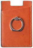 ARASO PU Leather Cell Phone Card Holder with Ring Grip Stand, Adhesive Sticker Back Slim Stick On Card ID Holder Wallet for Cellphones (Brown)