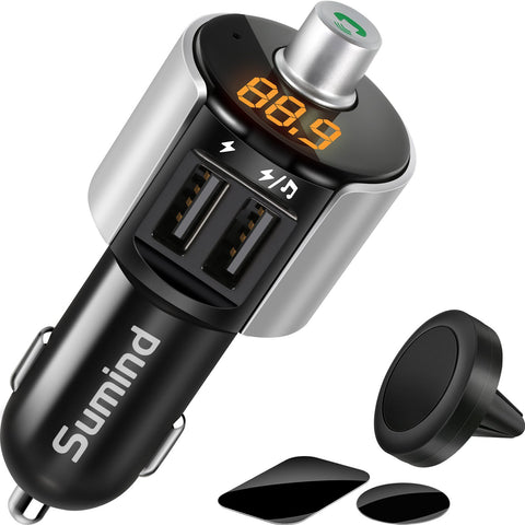 Sumind Car Bluetooth FM Transmitter, FM Radio Adapter Transmitter, 5V/ 3.4A Dual USB Ports Charger Compatible iPhone and Android Smartphones, Hands-free Calling, U-disk MP3 Player(Pattern 1)