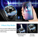 Vproof Bluetooth FM Transmitter, in-Car Wireless Radio Transmitter Adapter Music Player Car Kit W Blue Circle Ambient Light, 2 USB Ports, Hands Free Calling, TF Card & USB Flash Drive Support