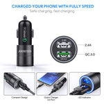 USB Type C Car Charger, JOOMFEEN Qualcomm Quick Charger 3.0+2.4A 30W Rapid Dual Port USB Car Charger Adapter with 3FT/1M USB C Cable for Samsung Galaxy Note 9/S9/S9 Plus,Note 8/S8/S8 Plus,LG G5,G6,V20