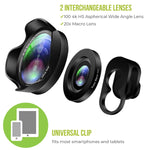 Phone Camera Lens Kit - Professional 2 in 1 Universal Set for iPhone, Samsung, Smartphones and Tablets - 110 Degree 4K HD Aspherical Wide Angle, 20X Macro Lens for Cell Phones