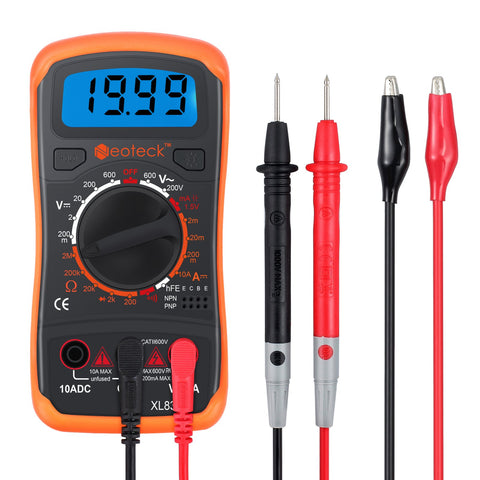Neoteck Digital Multimeter, Pocket Backlight Multimeter Voltmeter Ammeter Ohmmeter AC/DC Voltage DC Current Resistance Diodes Transistor Audible Continuity Tester