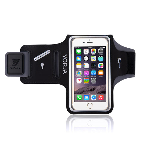 Sweat Resistance Armband Cell Phone Running Holder for iPhone X/8/7/6/6s & Galaxy S7/S6/S5-YORJA Sports Arm Band Case for Jogging,Workout,Hiking,Gym-with Key Slot,Card & Money Pocket (Black)